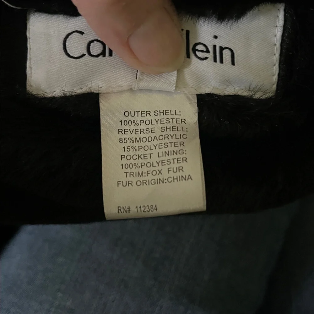 Calvin Klein Faux Fur Reversible Coat with Fox Trimmed Hood